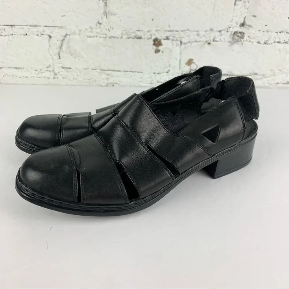 Rieker Black Leather Slingback Elastic Fisherman Sandals 39